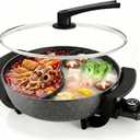 6L Electric Hot Pot with Divider - Dual-Flavor Fondue & Shabu Shabu Pot, 1600W with 5-Temp Control, Non-Stick & BPA-Free, Perfect for Family Dinners & Parties