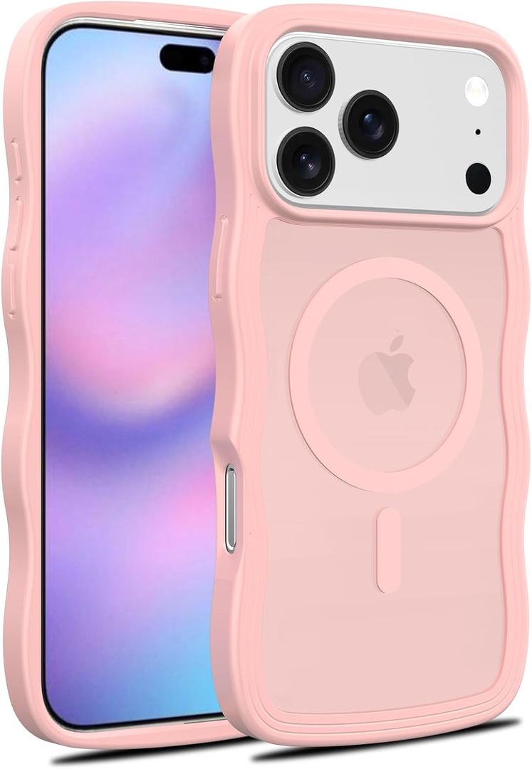 Cute Wave Design Case for iPhone 17 Pro Max, MagSafe Compatible, 16FT Military Protection, Translucent Matte TPU Shockproof Cover,Gray