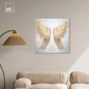 Elegant Angel Wings Canvas Elegant White Gold Wall Art, Silver Frame, Floating, 30" x 30", 31"L x 31"W