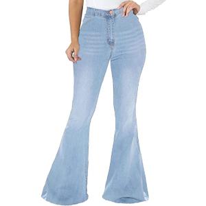 Bell Bottom Jeans for Women Ripped High Waisted Classic Flared Denim Pants (Large, Light Blue2402)