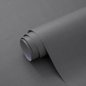 24"x393" Grey Grasscloth Peel and Stick Fabric Textured Contact Paper Linen Wallpaper Vintage Matte Frosted Waterproof Flax Wallpaper for Bedroom Bathroom Kitchen (Dark Gray)