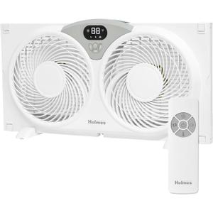 Holmes 9 Inch Digital CleanBreeze Window Fan with Programmable Thermostat Reversible Twin Blades Remote Control Water Resistant Quiet Cooling for Bedroom Living Room Home White, Large