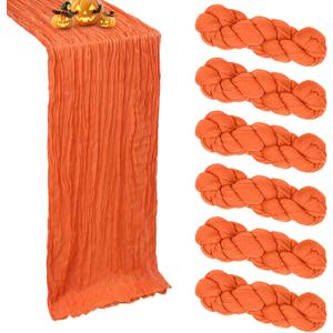 6 Pack Orange Cheesecloth Table Runner 10FT Boho Cheese Cloths Gauze Fabric Table Runner 120 Inch Rustic Sheer for Spring Wedding Birthday Party Baby Shower Holiday Home
