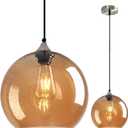 Amber Glass Pendant Lights Kitchen Island Globe Pendant Light Fixtures Modern Pendant Lighting for Bedroom Living Dining Room Light Fixture (9.84 in, 1 Pack)
