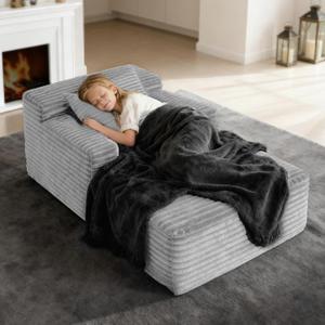 45'' Chaise Lounge Chair Indoor, Corduroy Upholstered Boneless Sofa Bed, Deep Seat Sleeper Couch Reading Chairs, Small Comfy Cloud Sofas Couches for Living Room, Bedroom, Movie Room (LightGray)