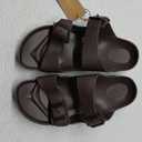 FUNKYMONKEY Women's Comfort Slides Double Buckle Adjustable EVA Flat Sandals (6, Dark Brown)