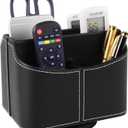 PU Leather Remote Control Holder Rotate 360 degrees Desk Organizer Storage Box for Remote Caddy,TV Guide, Mobile Phone, Pen,Stationery and Media Storage,Bedside Table Organizer(Black)