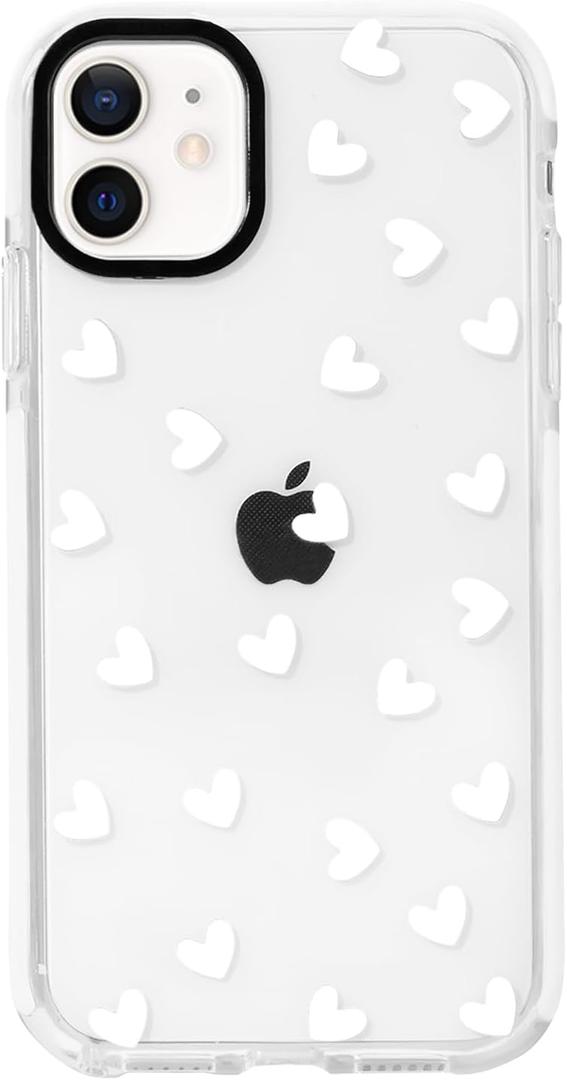 NITITOP Compatible with iPhone 11 Case Cute Clear for Women Girls White Love Heart Pattern Ultra Slim with Bumper Protector Soft TPU Anti-Yellow Protective Cover - White Heart