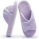 Chantomoo Slippers for Women Memory Foam House Bedroom Corduroy Bow Crossbands Slide Slipper Shoes Comfy Trendy Gift Slippers (11-12, Light Purple)