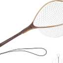 Riverruns Fly Fishing Net Landing Net Wooden Net Soft Rubber Mesh Trout Net Freshwater Saltwater Fishing Net with Safety Cord Net Gifts for Father Men, Long Handle Wooden Net