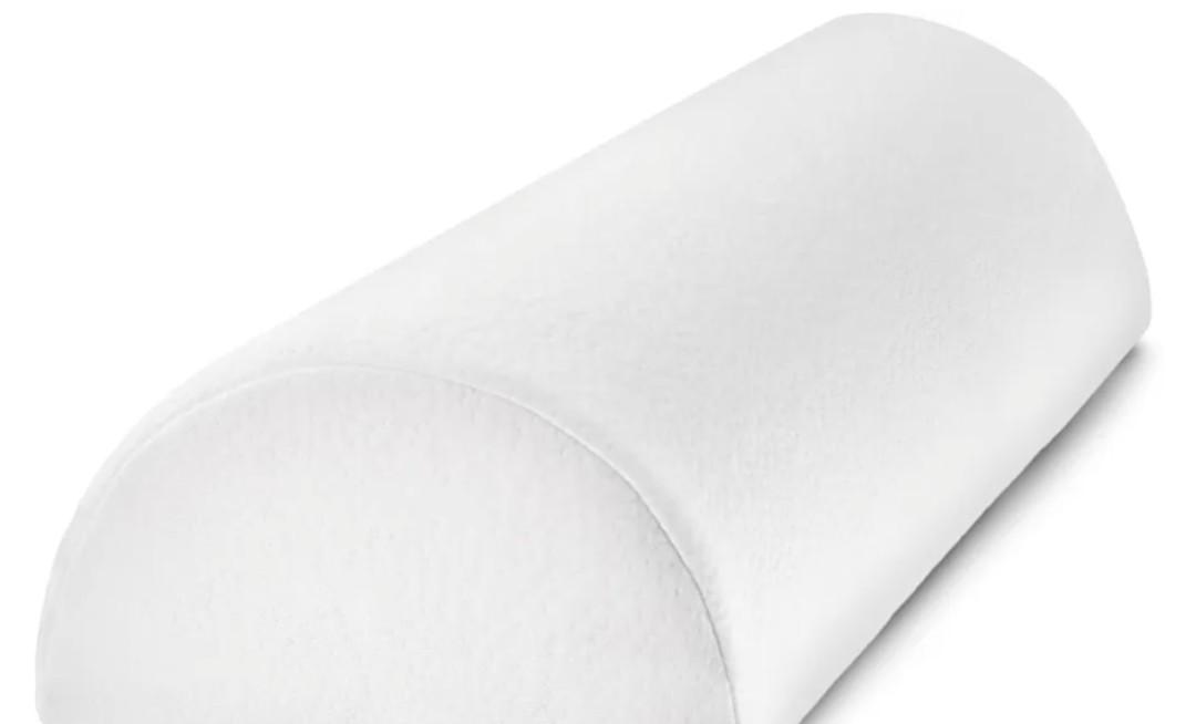 Large Half Moon Bolster Pillow for Legs, Knees, Lower Back and Head, Lumbar Support Pillow for Bed, Sleeping | Semi Roll for Ankle and Foot Comfort - Machine Washable Cover, White