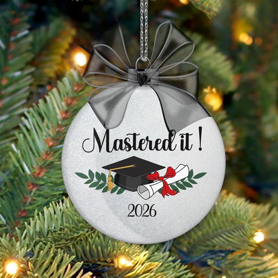 Mastered It Class of 2026 Masters Degree Graduation Ornament Christmas Ornament Tree Decoration Gifts for Her Him Graduation Gift for High School Graduate PhD College Students Glitter