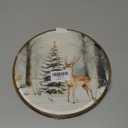 BBMGG Winter Forest Deer Christmas Tree Wall Art Decor, Holiday Winter Christmas Round Wall Hanging Decor, Rustic Snow Landscape Deer Framed Canvas Prints for Home Bedroom Decorations, 10x10inch