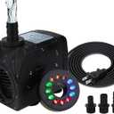 400 GPH Submersible Fountain Pump (1800L/H, 25W), Ultra Quiet 12 LED Colorful Pump Lights with 3 Nozzles, 6 Feet Power Cord for Fish Tank, Pond, Aquarium, Statuary, Hydroponics