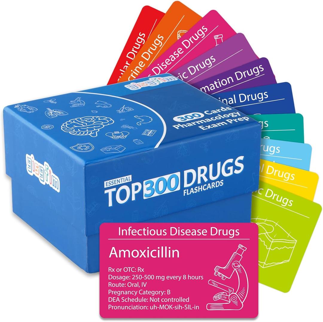 gisgfim Top 300 Drugs Flashcards Pharmacology Flash Cards Nursing School Essentials with Drug Names Test Questions Dosage Formulas IV Gauges for Nursing Pharmacology Med Students Pharmacy Techs
