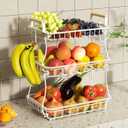3-Tier Fruit Basket Bowl for Kitchen Countertop with 2 Banana Hanger,Detachable Fruit Vegetable Stand Storage Rack Organizer for Bread Veggies Snack (White)