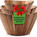 Woodenhouse Wooden Salad Bowl Set, Salad Bowls Set of 3 - Wavy Design Salad Bowl Set for Serving, Handmade, Durable and Stylish Natural Wood Dining Accessory