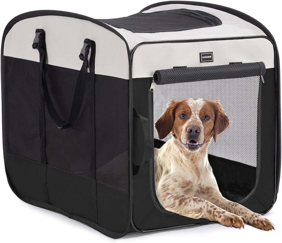 DONORO Dog Kennels and Crates for Medium Dogs, Portable Pop Up Indoor Pet Cage with Sturdy Wire Frame, Collapsible Travel Crate Soft Sided Cat Bag Escape Proof (Black, 36.0" L x 23.0" W x 28.0" H)
