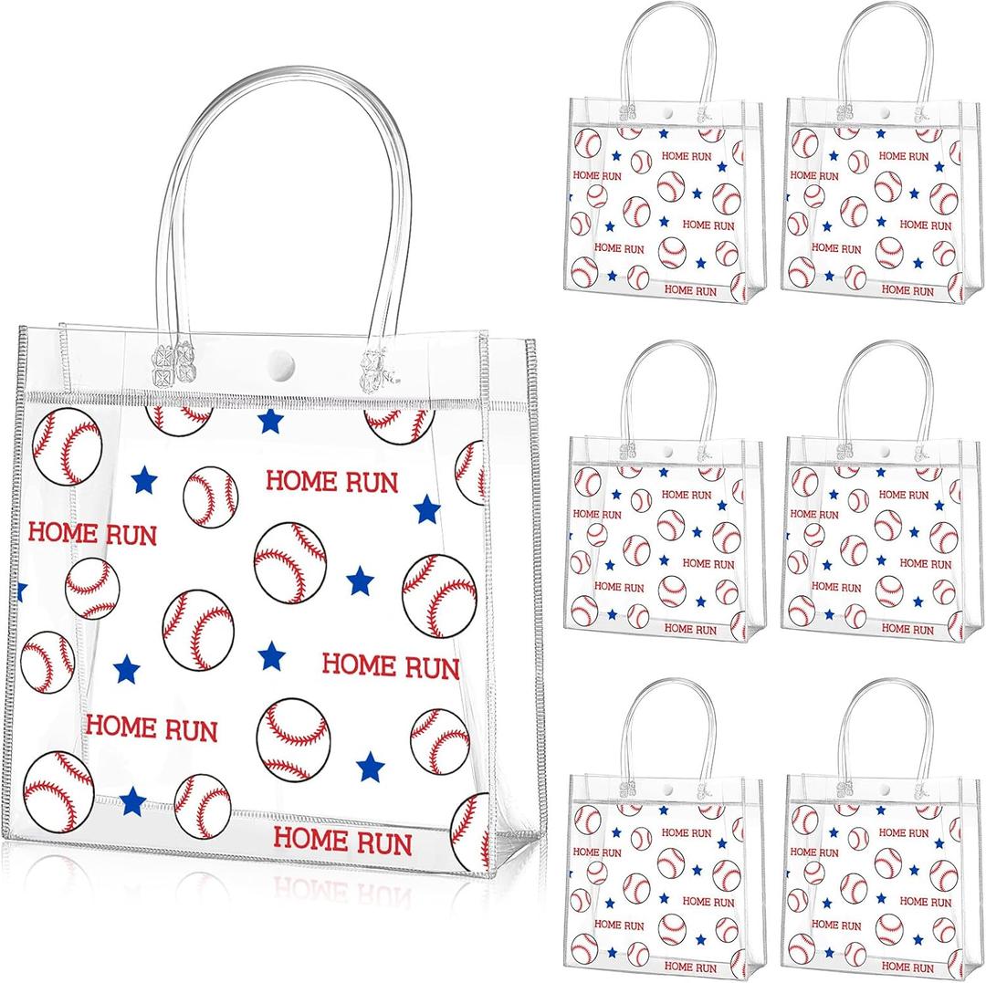 Aliceset 20 Pcs Baseball Clear PVC Gift Bag with Handles T Ball Snack Bags Sport Theme Party Favor Bag Bulk for Birthday Team, 8x8x3.15''