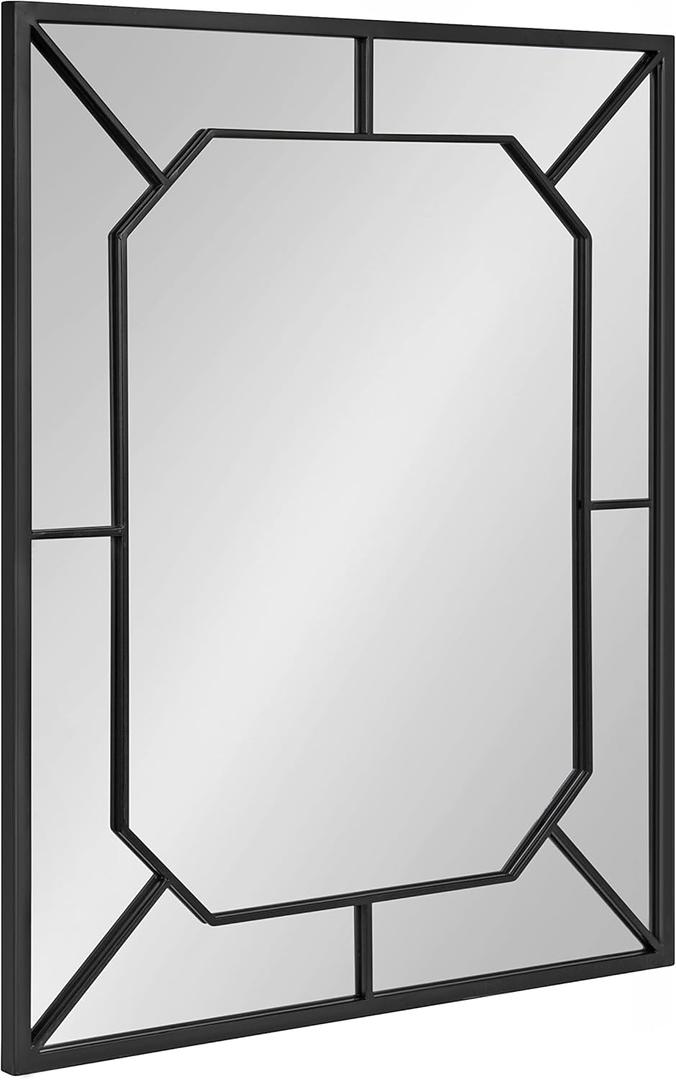 Kate and Laurel Ardithe Geometric Decorative Rectangle Mirror, 24 x 30, Black, Modern Rectangular Mirror with Iron Windowpane Inlay for Bathroom Vanity Use