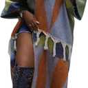 NRTHYE Women's Tassel Sweater Cardigan Open Front Fringe Colorful Long Cardigan Poncho Wrap Sweater (X-Large, 02brown)