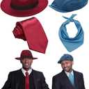 JenPen 4 Pcs Halloween 1930s Red Blue Twins Sisters Costume Accessories Include Hats Necktie Tie Vintage Octagonal Flat Cap Scarf for Men Women Gangsters Paranormal Spooky Movie Cosplay