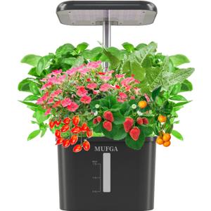 Hydroponics Growing System Indoor Garden - MUFGA 4 Pods Herb Garden Kit Indoor with LED Grow Light, Plants Germination Kit(No Seeds), Ideal Gardening Gifts for Women, Birthday Gifts for Mom, Black
