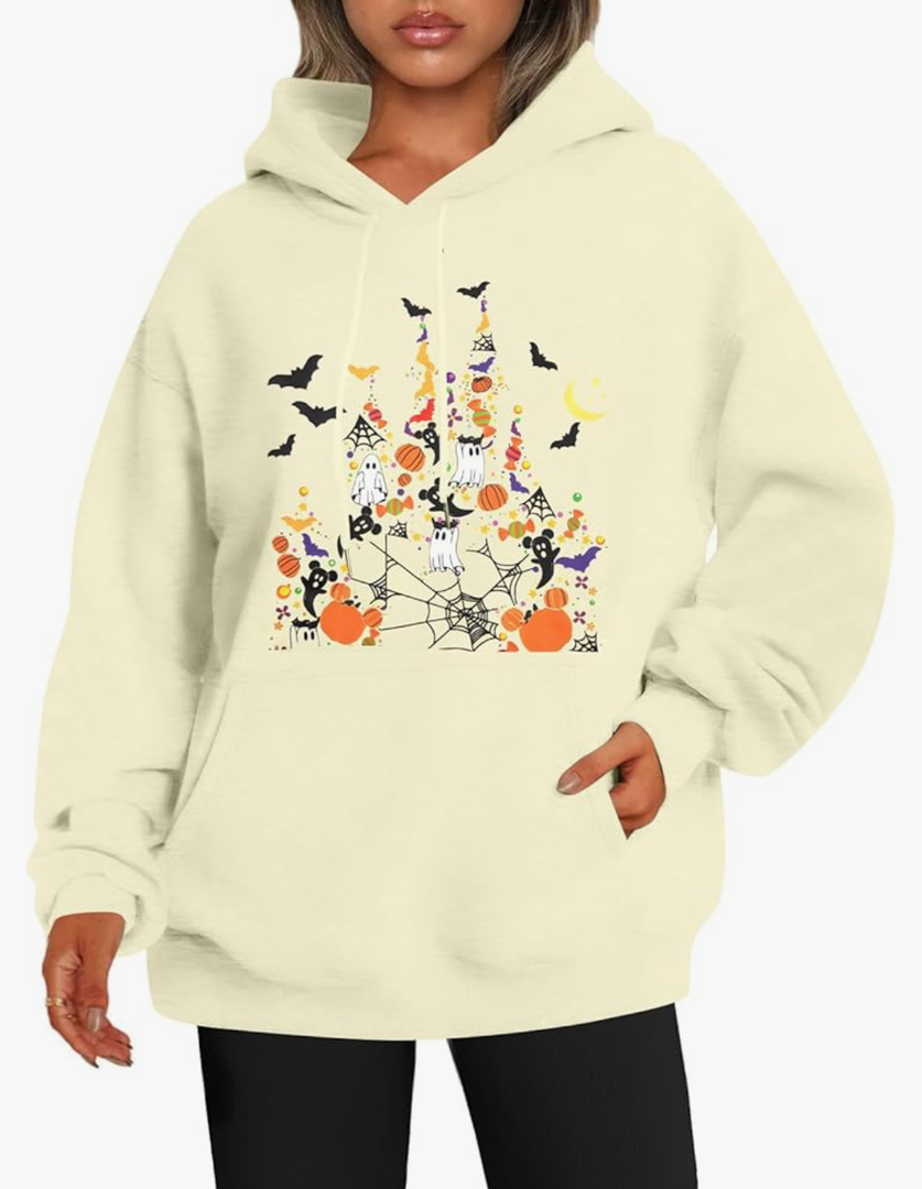 Halloween Sweatshirt for Women Spooky Ghost Hoodie Magic Kingdom Pullover Tops Fall Holiday Long Sleeve Shirt, Size XL