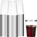 100 Silver Plastic Cups 12 Oz Clear Plastic Cups Tumblers Silver Rimmed Cups Fancy Disposable Wedding Cups Elegant Party Cups with Silver Rim