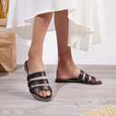 Women's Flat Sandals Dressy Open Toe Round Toe Slide Sandals Comfortable Casual Beach Slip on Slippers for Summer (Black)