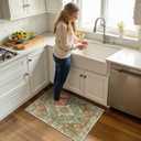 RELEANY Washable Area Rug, Small 2'x3', Brick/Brown/Green | Non-Slip, Water Repellent, Pet Friendly, Easy to Clean, Vintage Floral Boho Decor for Kitchen Entryway Bathroom