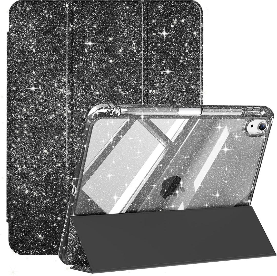 Case for iPad Air 11 Inch M4/M3/M2 (2026/2025/2024), iPad Air 5th/4th Generation 10.9 Inch (2022/2020) with Pencil Holder, Hybrid Clear Back Shell Sparkly Cover, Auto Wake/Sleep, Black