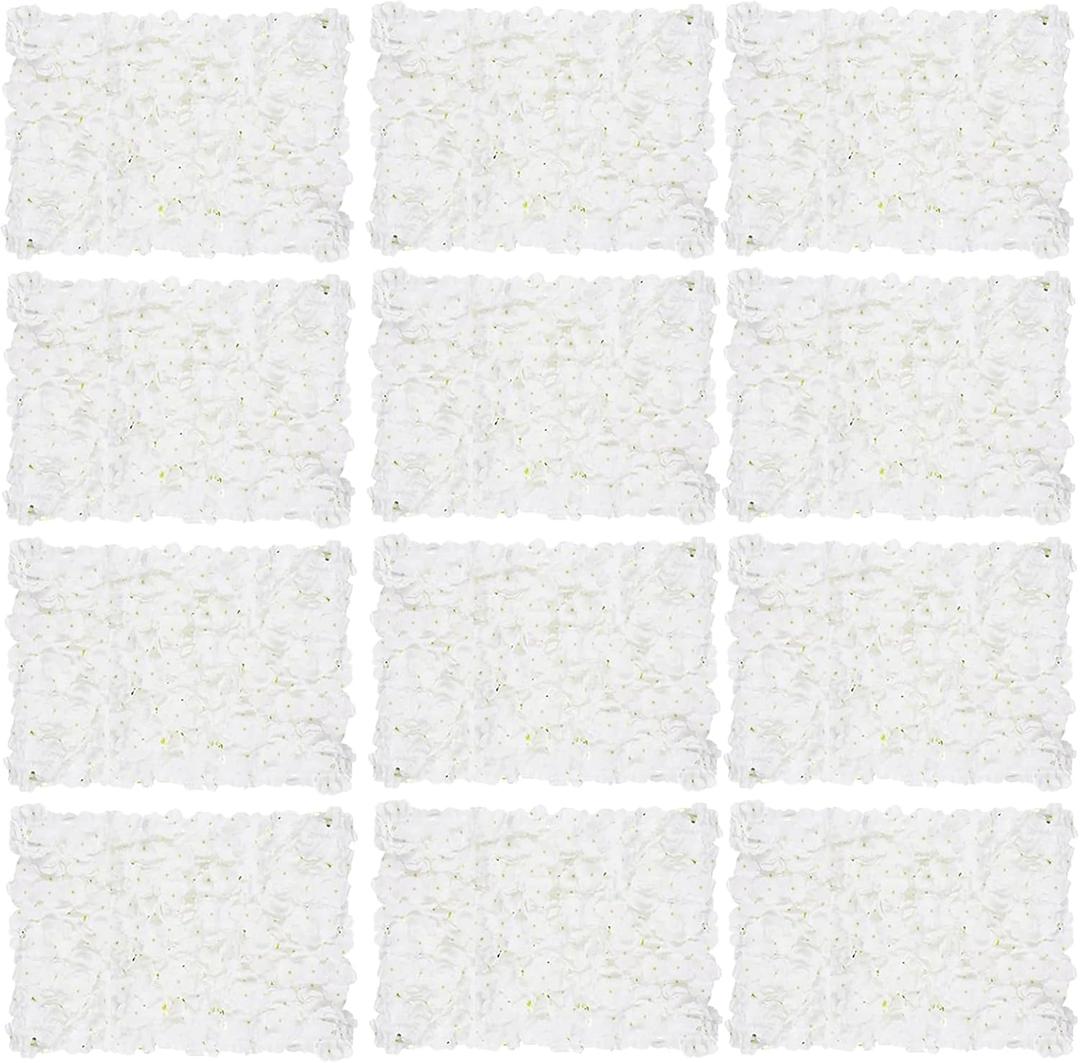 Flower Wall Panel Backdrop: 12 Pcs 24 x 16 Inch White Artificial Hydrangea Floral Panels