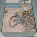 Bedroom Beach Seascape Wall Art: Coastal Tropical Seaside Bicycle with Flower Beachy Signs Rustic Scenery Wooden Framed Prints Picture Ocean Seashore Painting Artwork Decor for Living Room Bathroom Home Office 24"x16"