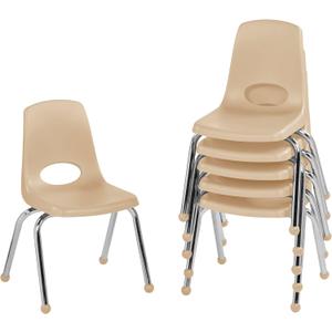 FDP 14" School Stack Chair, Stacking Student Seat with Chromed Steel Legs and Ball Glides For In-Home Learning or Classroom - Sand (6-Pack), 10363-SD