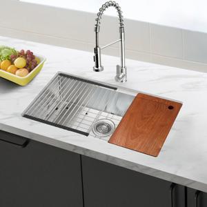 30 x 19 Inch Undermount Kitchen Sink  11 Gauge Stainless Steel Single Bowl Workstation with Cutting Board, Grid Drain