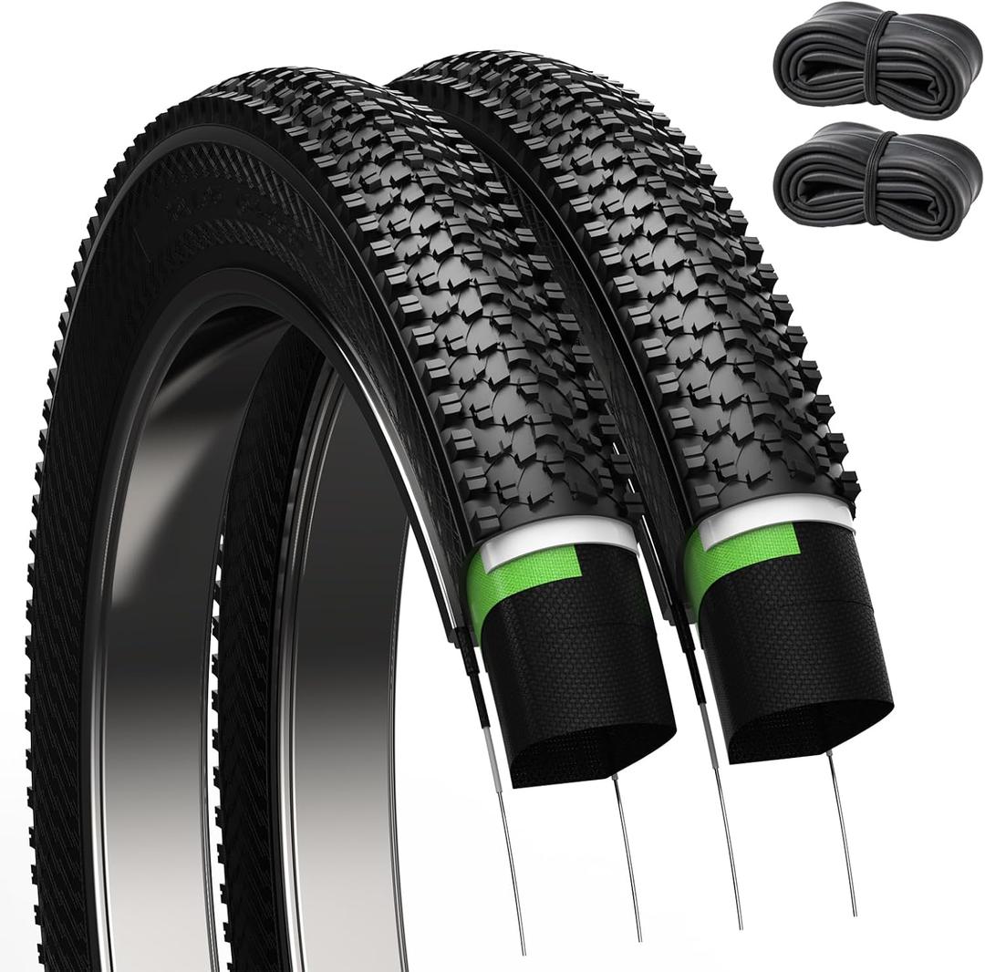 Mountain Bike Tires 26x1.95 Inch 2-Pack - Puncture-Resistant & Wear-Resistant Foldable Hybrid Tires with 2 Inner Tubes & Levers, Aggressive Tread for Trail, Commuter, Off-Road (26x1.95-30TPI)