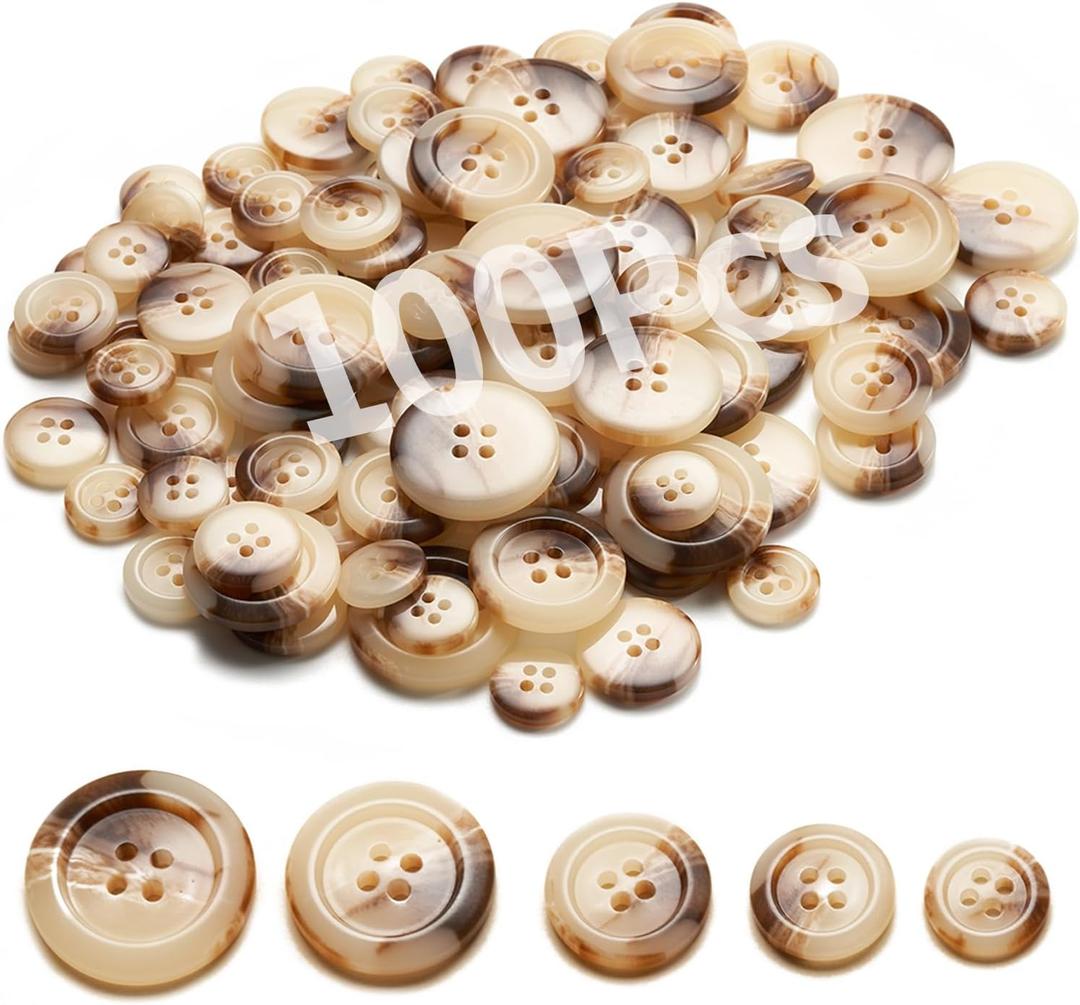 Sewing Buttons - Craft Buttons, 5 Sizes of 100 Pcs Versatile Buttons for Sewing, DIY Projects and Holiday Decoration (Ecru)