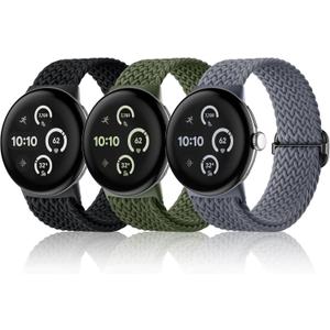 Maledan Braided Stretchy Band Compatible with Google Pixel Watch 4 3 41mm/ Pixel Watch 2 1 Band for Women Men, 3 Pack Soft Nylon Breathable Sport Replacement Strap for Google Smartwatch 41mm Accessory