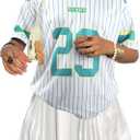 Jersey Shirts for Women Oversized: Y2K V Neck Striped Number Graphic Jersey Y2K Streetwear Short Sleeve Tee Tops (XXL)