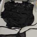 Foxiny Sexy Corset Bodycon Ruffle Sheer Underwire Mesh Lace Floral Outfits Babydoll Lingerie Set Dress with Thong 2 Piece (4X-Large, Black)