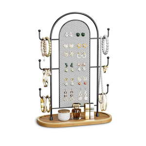 Bussdis Jewelry Holder Organizer Earring Display - Stands Earring Storage Earring tree Hanger Jewelry Towers Rack with 6 Hooks 300 Stud Holes Wood Tray for Necklaces Bracelets Rings