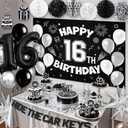 16th Birthday Party Decorations for Boys, Black White 16th Party Supplies with Hide The Car Keys Banner Black 16th Number Balloons Happy 16th Birthday Banner Cake Topper for Boys Girl Birthday Decor