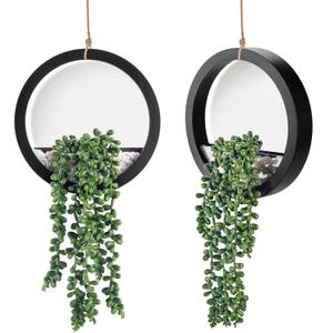 Der Rose 2 Pack Fake Plants Hanging Artificial Succulents Plants in Black Pots for Living Room Bathroom Accessories Boho Farmhouse Wall Decor