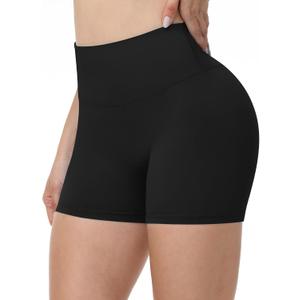 Runhit No Front Seam Biker Shorts for Women - 3''/5''/8'' High Waisted Workout Gym Yoga Spandex Shorts Tummy Control (Black, M)
