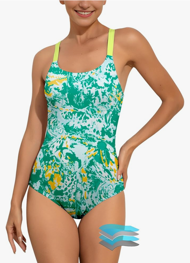 Beautikini Period Swimwear One Piece Leakproof Swimsuit Menstrual Athletic Print Bathing Suit for Teen Girls Women (X-Small)