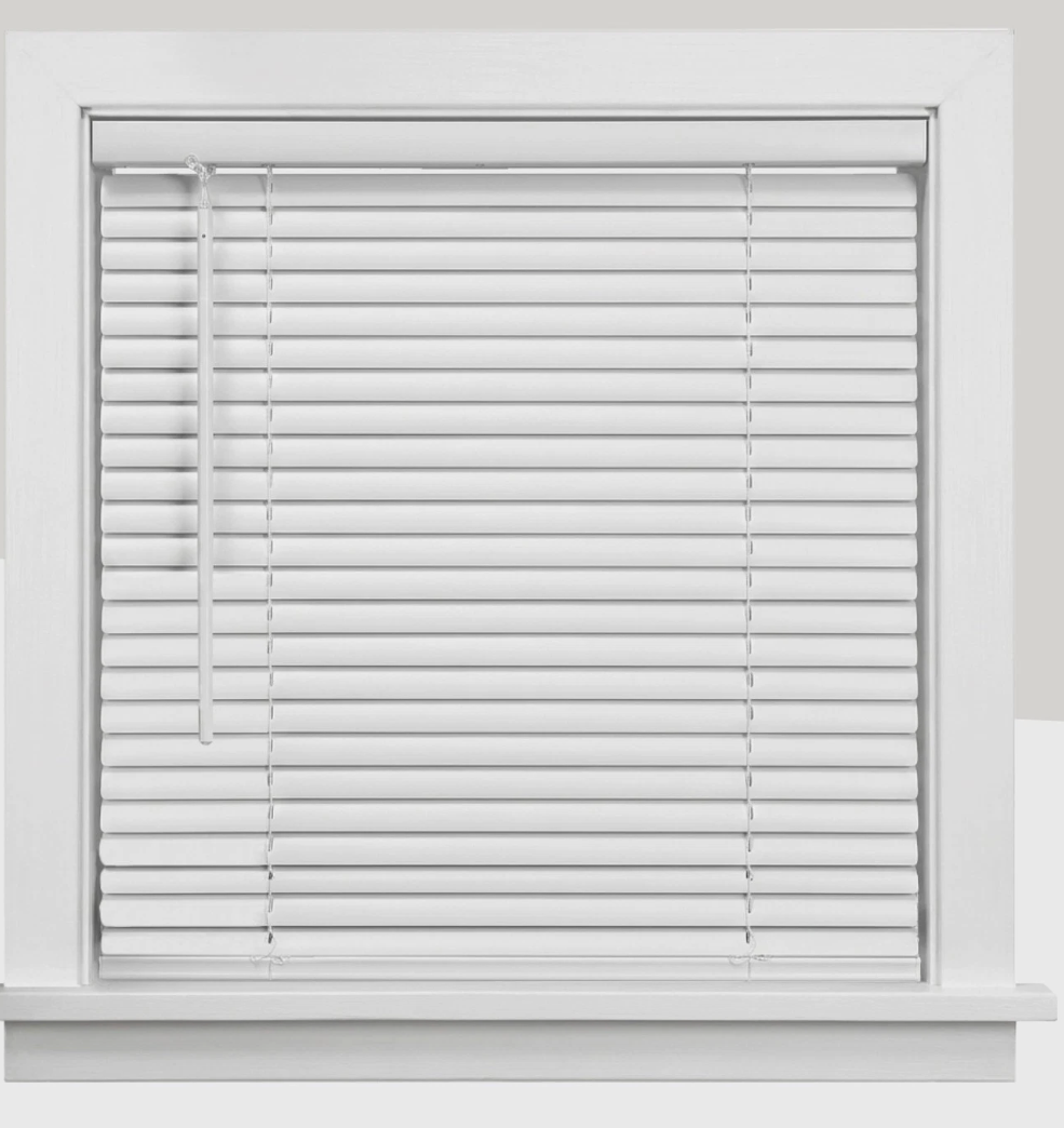 Cordless Mini Blinds for Indoor Windows, 34" W x 48" H, White Vinyl 1"