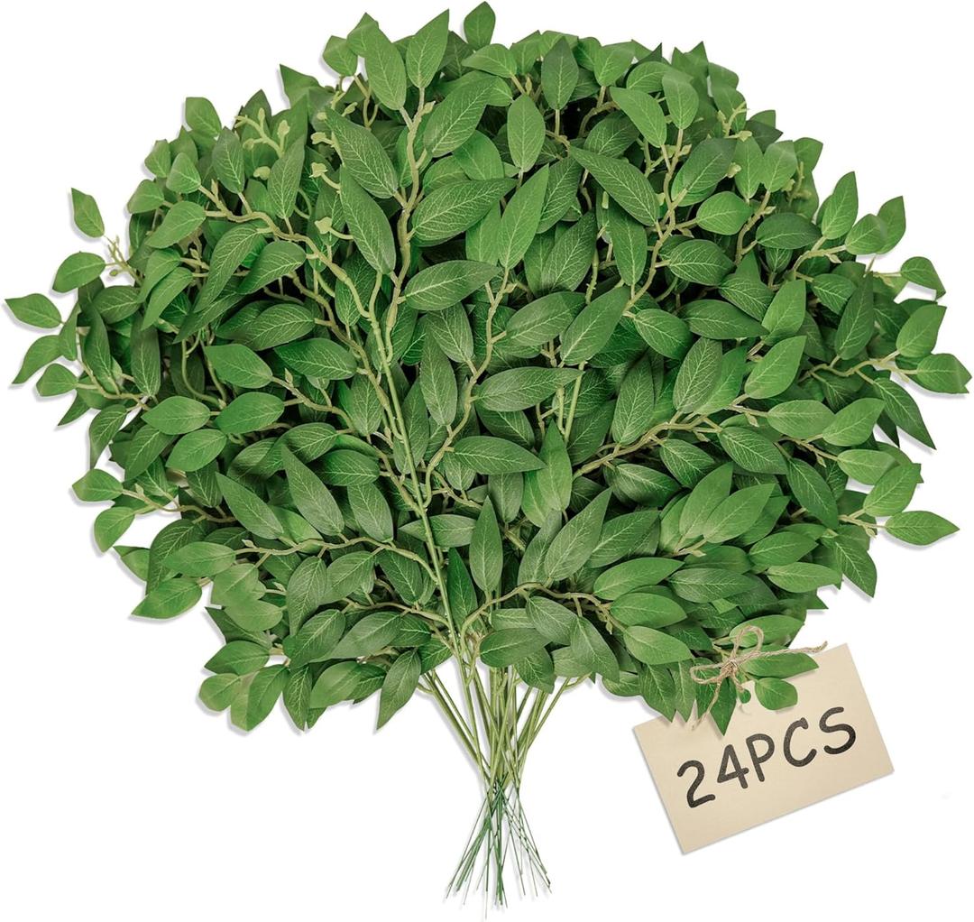 Fake Leaves(24pack) Faux Greenery Stems,Silk Greenery,Artificial Tree Branches,for Table Decor for centerpieces Italian Decorations Floral Arrangements etc Reusable.