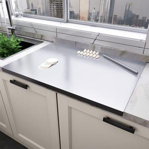 31.5”x 19.7” Stainless Steel Chopping Board with Lip, Large Steel Cutting Board with Rolling Pin, Metal Noodle Board Pastry Board Kneading Dough Board Stove Top Cutting Board for Kitchen