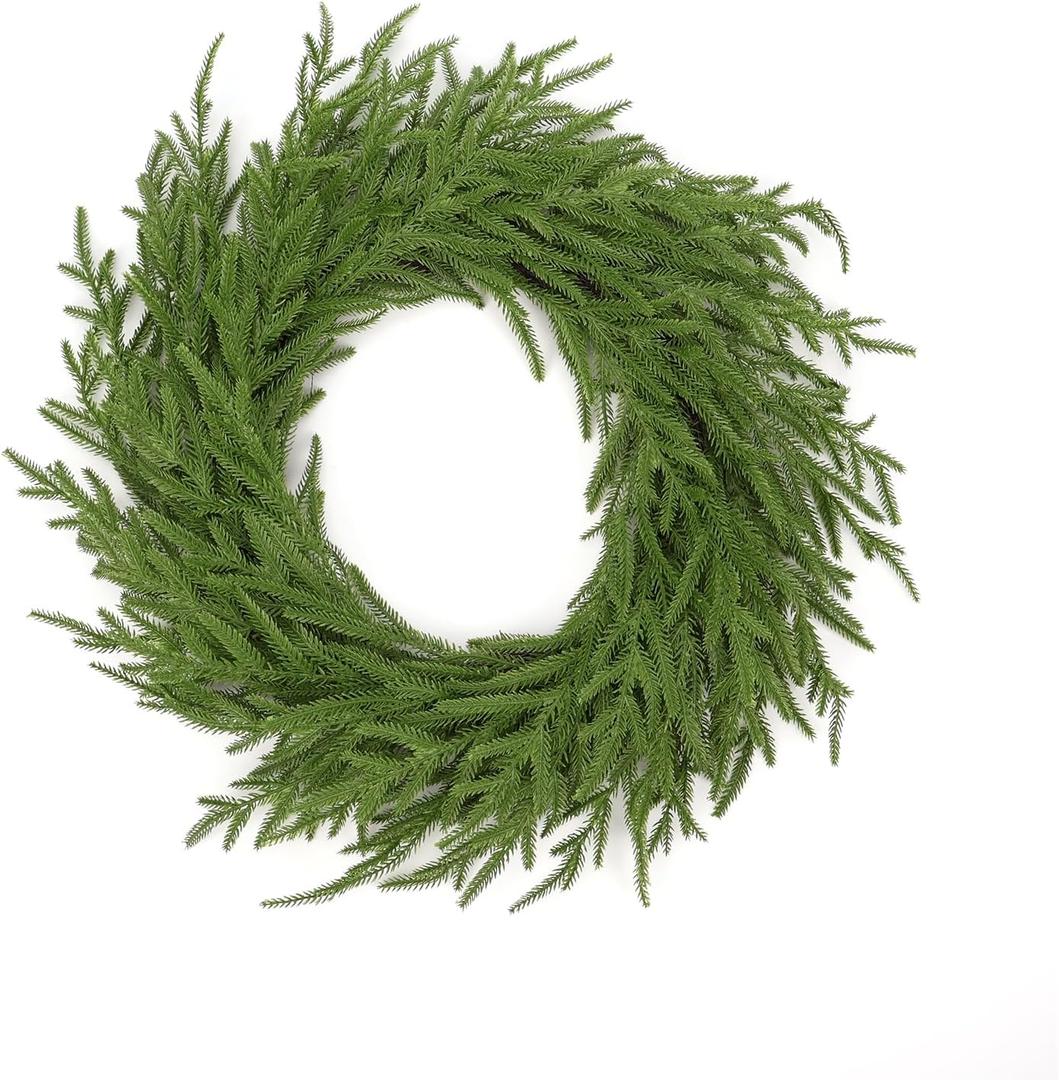 24 Inch Real Touch Christmas Wreath, Norfolk Pine Wreath Christmas Wreaths for Front Door, Artificial Winter Wreaths for Front Door, Outdoor Christmas Decorations Indoor for Home Decor